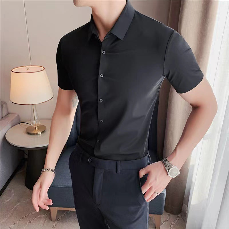 Men's Ultra Stretch Short Sleeve T-Shirt Business Casual Breathable Stretchable Abrasion-Resistant Solid Color Short Sleeve Shirt
