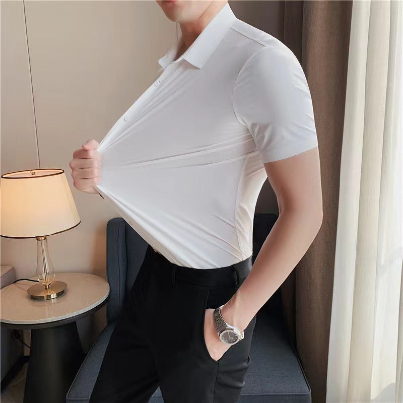 Men's Ultra Stretch Short Sleeve T-Shirt Business Casual Breathable Stretchable Abrasion-Resistant Solid Color Short Sleeve Shirt