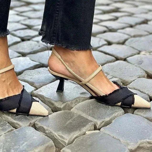 Women's Stiletto Heel Sandals with Color Block Pointed Design