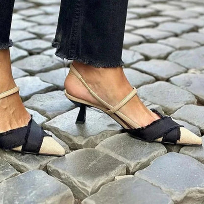 Women's Stiletto Heel Sandals with Color Block Pointed Design