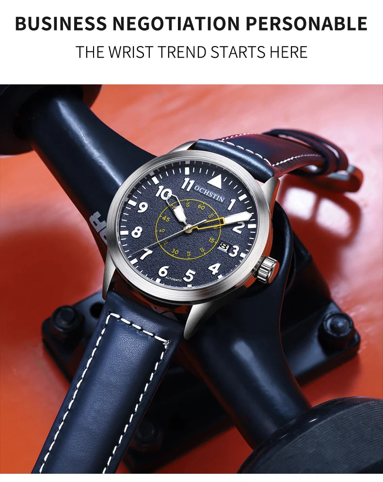OCHSTIN Men Automatic Mechanical Movement Watch Leather Strap Nylon Male Clock Fashion Waterproof for Men Gift Wirstwatches