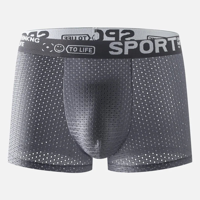 Breathable Mesh Youth Boxer Shorts Letter Print Belt Mens Underwear UltraThin Quick Drying Underpants Seamless Male Boxer Briefs
