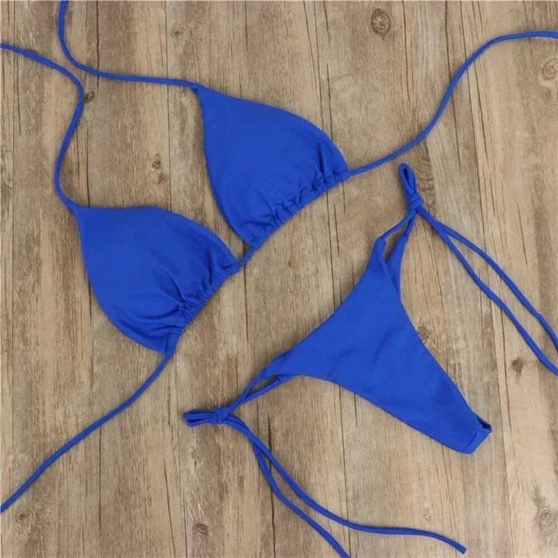 Solid Tie-Side G-String Bikini, Breathtaking Bathing Suit with Feminine Bandage Design - Ideal Brazilian Bikini for the Beach