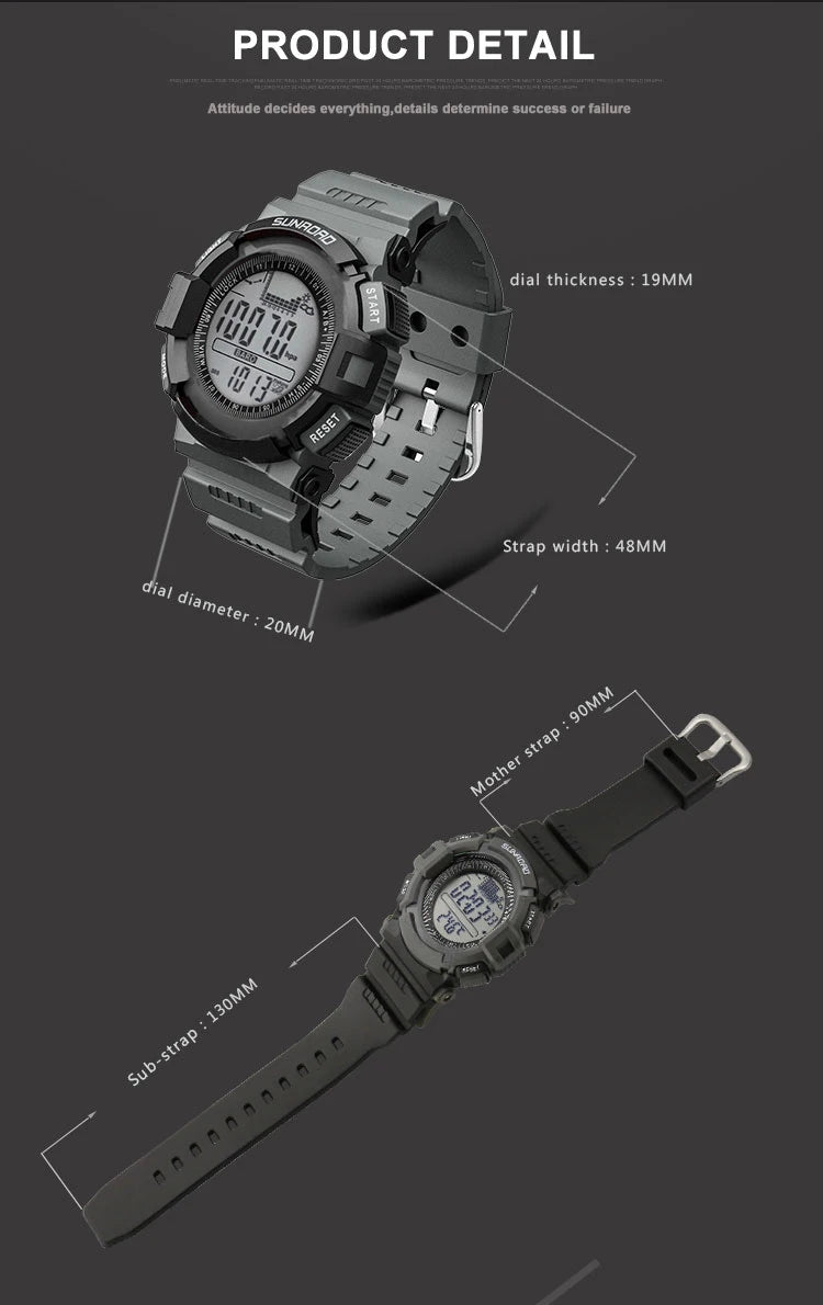 SUNROAD New 715A Sports Watch Altimeter Men's Digital Watches For Men Fishing Clock 3ATM Waterproof Present Reloj Hombre