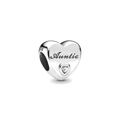 2024 Original 925 Silver Simple Heart Charm Daughter Mom Dad Bead Fit Dpandore Bracelet Necklace Women Diy Jewelry For Gift