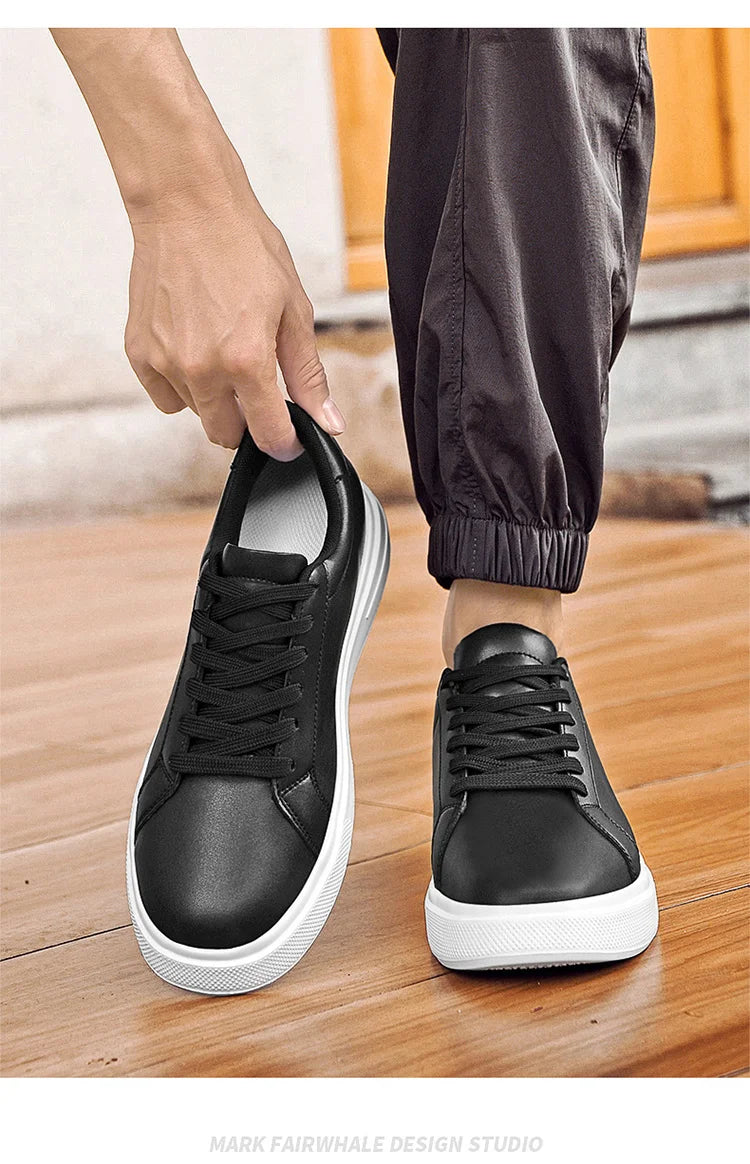 Men's invisible height increasing board shoes leather casual shoes white shoes tie youth white sports shoes
