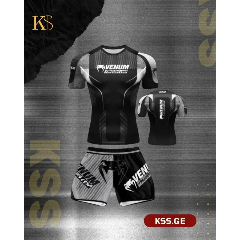 UFC Boxing Muay Thai Short Sleeved Shorts Set MMA Men's and Women's Outdoor Sports Casual Fashion Trend for Adults and Children