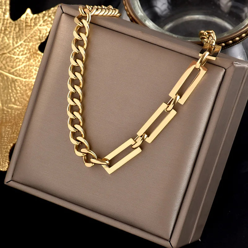 New 316L Titanium Stainless Steel Gold Color Choker Necklace Fashion Luxury Letter Love Heart Pendant Women's  Party