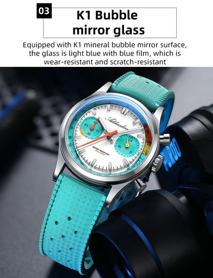ADDIESDIVE New Men Watch 38mm VK64 Chronograph Fluororubber Luxury Domed Glass BGW9 Luminous 100m Waterproof Quartz Wristwatch