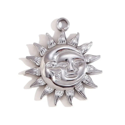 Face Sun Oval Cross Sunflower Relief Long Eyelashes Sparkling Eyes A Rose Round Pendant 316L Stainless Steel Silver Color