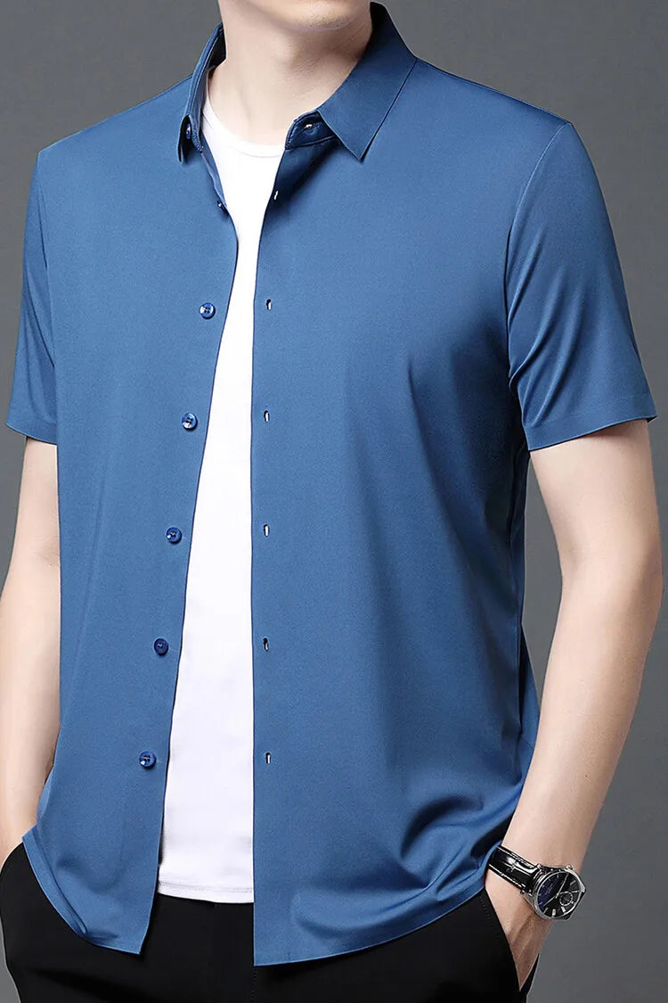Men's Ultra Stretch Short Sleeve T-Shirt Business Casual Breathable Stretchable Abrasion-Resistant Solid Color Short Sleeve Shirt