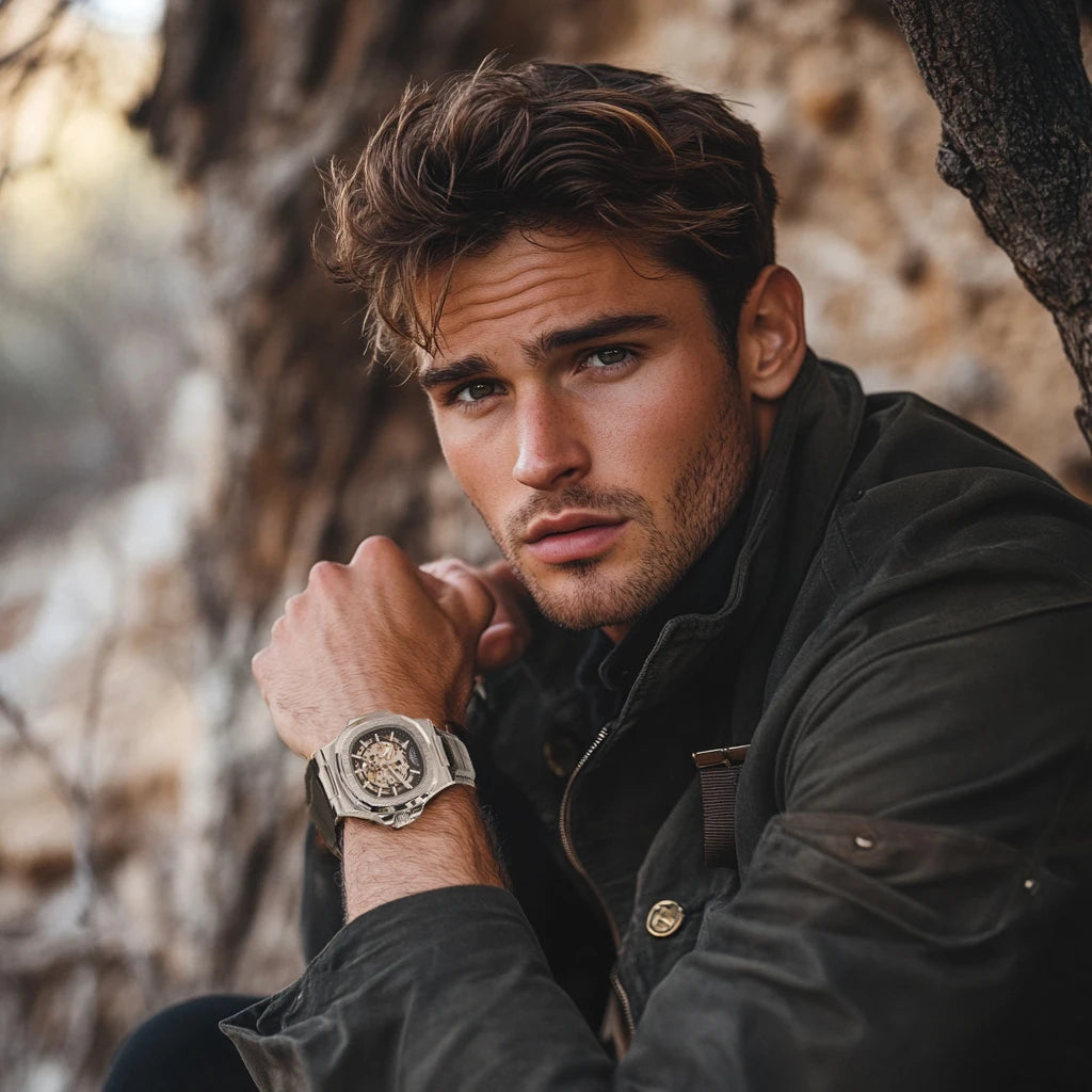 LONGLUX automatic mechanical watch outdoors simple luxury watches waterproof cheap wholesale skeleton leather mens watch gift
