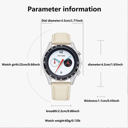 Round Sports Watch for Men Stopwatch Light Luxury Retro Leather Watch Strap Advanced Genuine Quartz Watch Waterproof Men's Watch