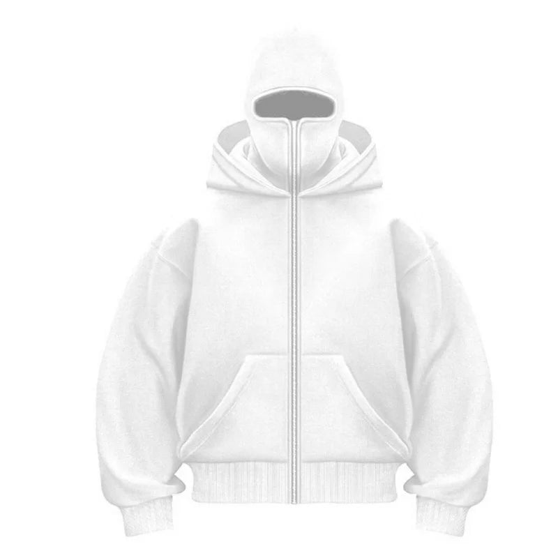 2025 Autumn/Winter New Men's and Women's Double Hats with Hoodie Coat Zipper Windproof and Warm Couple Hip Hop Sports Top