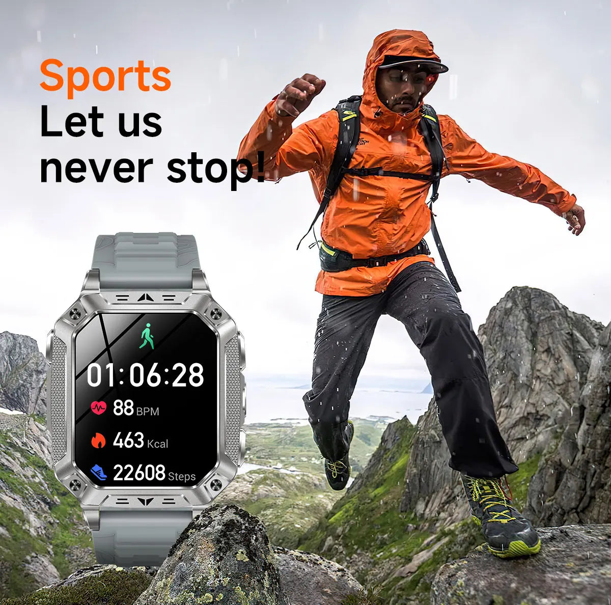 Robust military smart watch 1400Mah battery fitness tracking 10ATM waterproof tactical sports flashlight men's phone watch