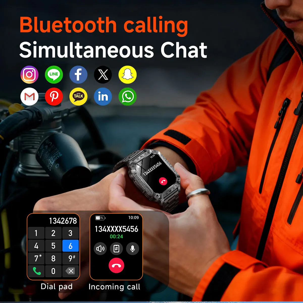 Robust military smart watch 1400Mah battery fitness tracking 10ATM waterproof tactical sports flashlight men's phone watch