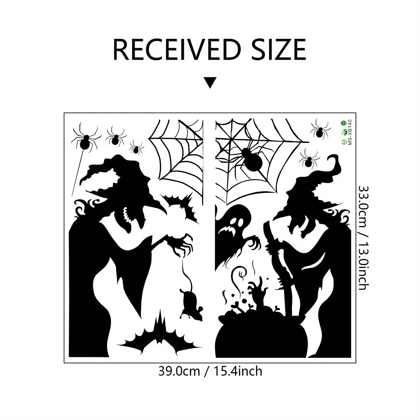 Large Halloween Window Sticker Decoration - Terror Witches, Ghosts, Bats and Spider Webs Electrostatic Adsorption Stickers