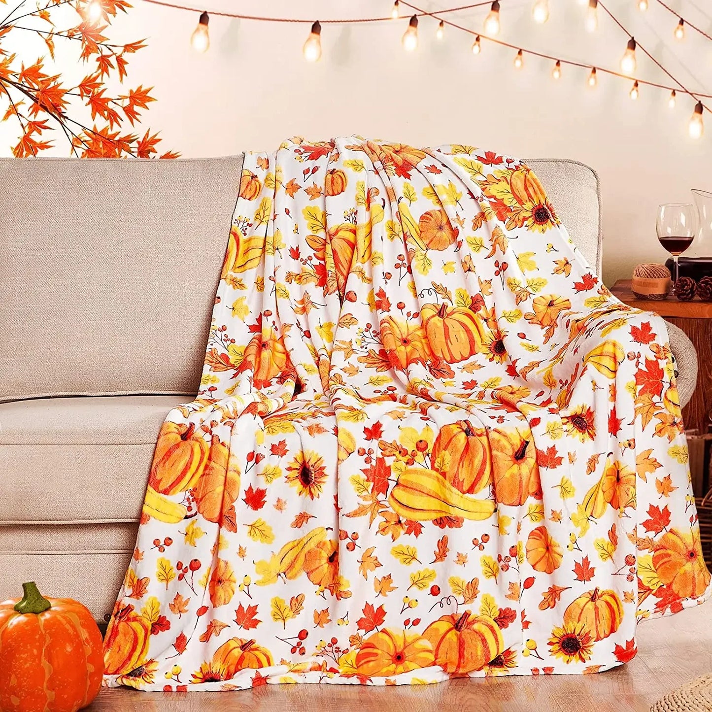 Halloween Throw Blanket for Couch Bed Halloween Fall Thanksgiving Gift Blanket Pumpkin and Ghost Print Blankets Sofa Blankets