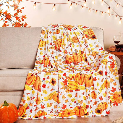 Halloween Throw Blanket for Couch Bed Halloween Fall Thanksgiving Gift Blanket Pumpkin and Ghost Print Blankets Sofa Blankets