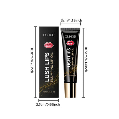 Lip plumper oil, instant volumizer, increases lip elasticity, long-lasting hydration, lip gloss, sexy beauty makeup.