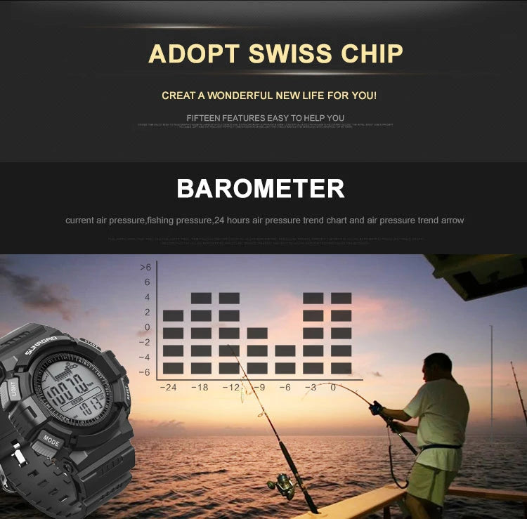 SUNROAD New 715A Sports Watch Altimeter Men's Digital Watches For Men Fishing Clock 3ATM Waterproof Present Reloj Hombre