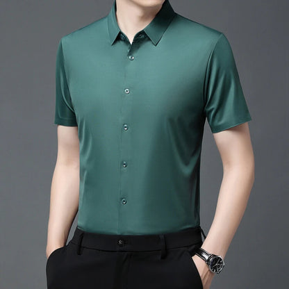 Men's Ultra Stretch Short Sleeve T-Shirt Business Casual Breathable Stretchable Abrasion-Resistant Solid Color Short Sleeve Shirt