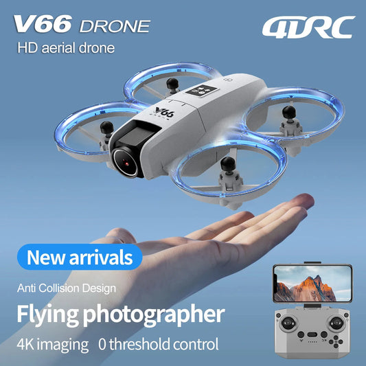 V66 Mini Drone 4K Profession HD Wide Angle Camera WiFi FPV RC Dron Height Keep Helicopter Foldable Quadcopter Kids Toys Gift 4DR