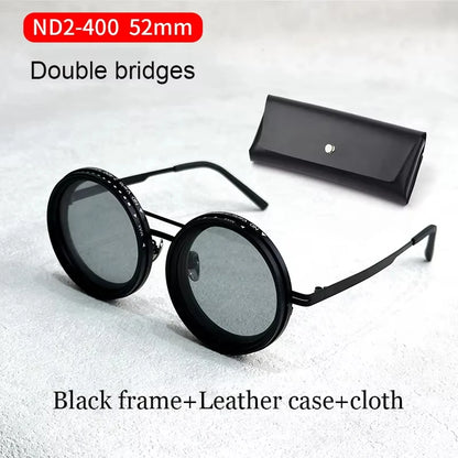ND9 Retro Punk Round Adjustable Darkening Sunglasses for Men, Outdoor Fishing, UV400 Polarized Driving Glasses