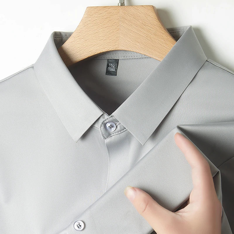 Men's Ultra Stretch Short Sleeve T-Shirt Business Casual Breathable Stretchable Abrasion-Resistant Solid Color Short Sleeve Shirt