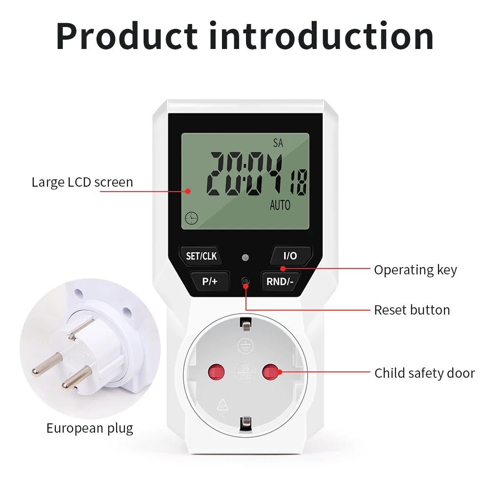 Electronic Timer Switch LCD Digital Time Control Energy Saving Manager Programmable Socket EU Plug Automatic Surge Protector