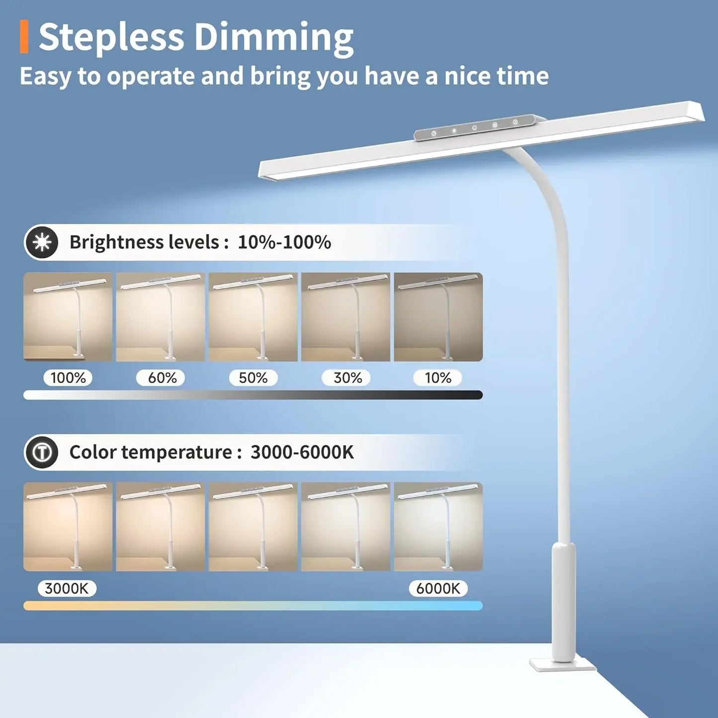 Desk Lamp, 3 Colors Stepless Dimming LED Desk Lamps for Home Office Adjustable Memory Desk Light with Touch Clamp/Remote Control