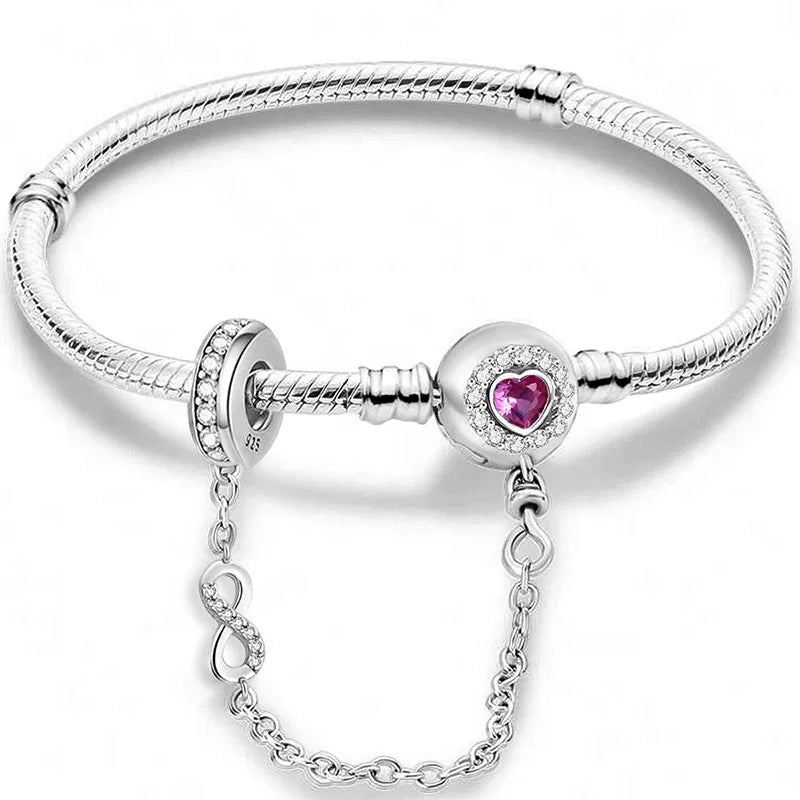 925 Sterling Silver Zircon Sweet Love Heart Bracelet DIY Bead Making Fit Original Pan Bracelets Fine Jewelry Gift