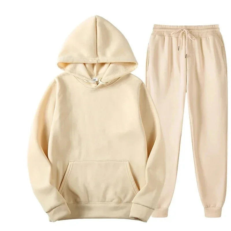 Men Women Tracksuit Hoodies Casual Solid Color Thick Pullover and Long Pant 2-piece Set Men Autumn Fleece Jogger Sports Suit Ne