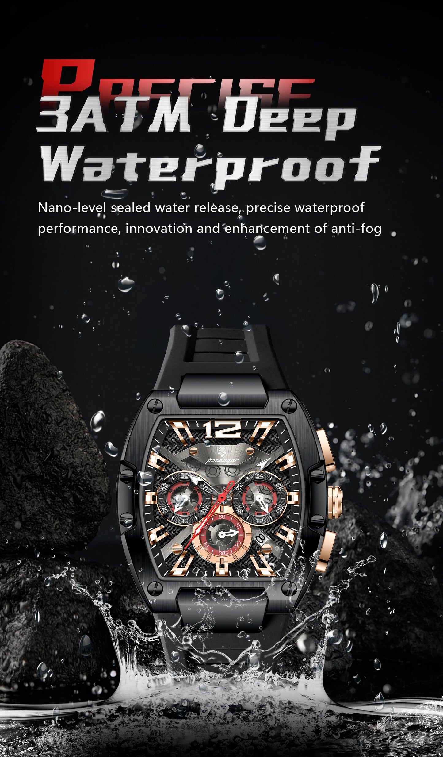 POEDAGAR Luxury Watches For Men Sport Casual Waterproof Luminous Date Man Wristwatch Chronograph Quartz Silicone Men Watch Reloj
