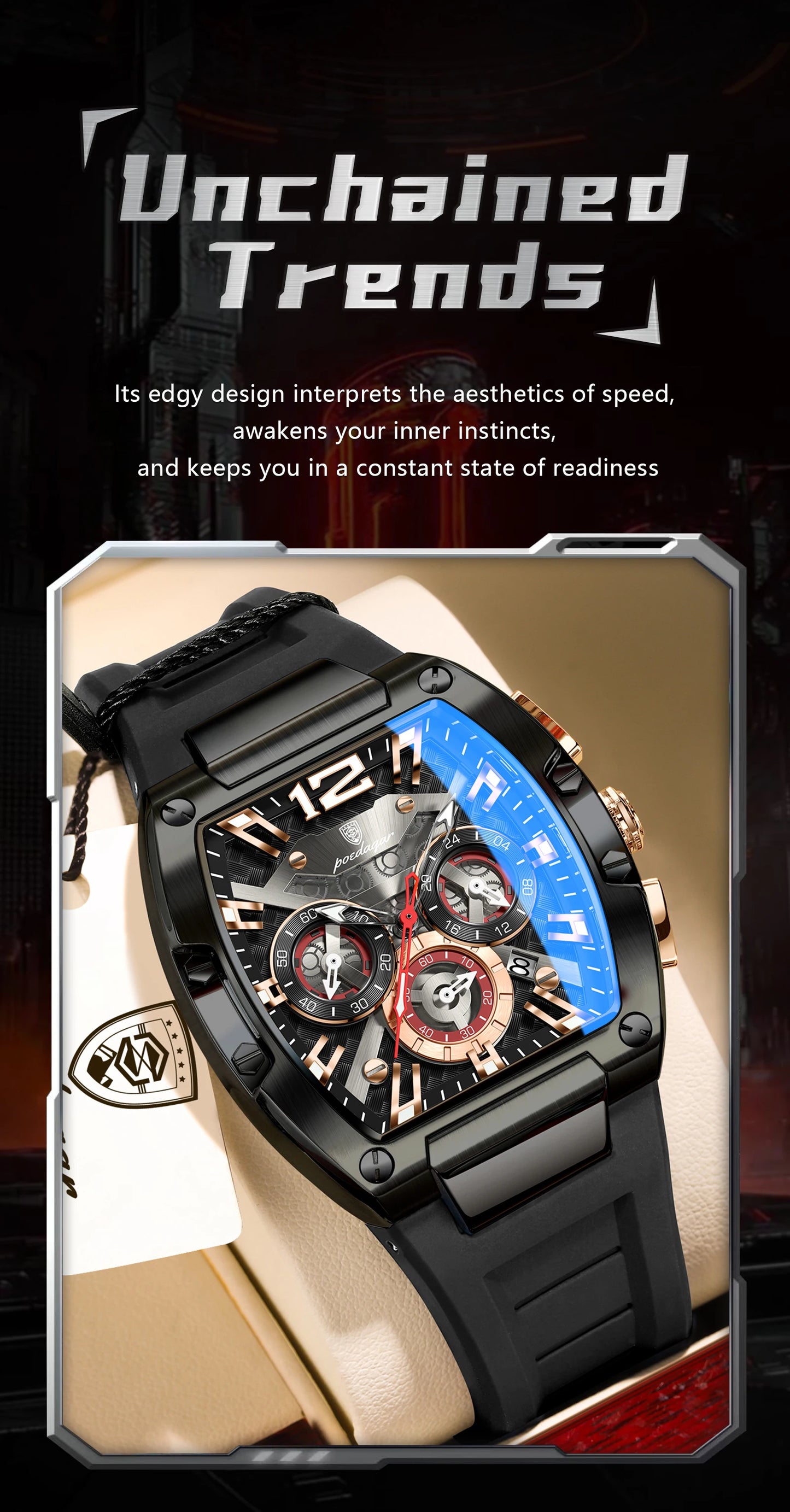 POEDAGAR Luxury Watches For Men Sport Casual Waterproof Luminous Date Man Wristwatch Chronograph Quartz Silicone Men Watch Reloj
