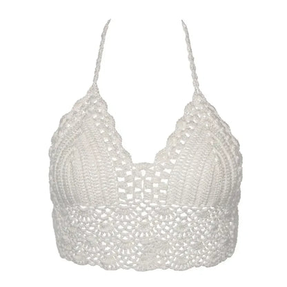 New Sexy Bikini Crop Top Crochet Boho Beach Camisoles Bikini Bralette Halter Cami Knitted Bra Women Backless Beachwear Tank Top
