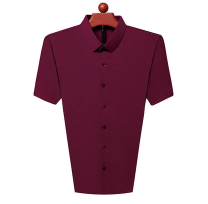 Men's Ultra Stretch Short Sleeve T-Shirt Business Casual Breathable Stretchable Abrasion-Resistant Solid Color Short Sleeve Shirt