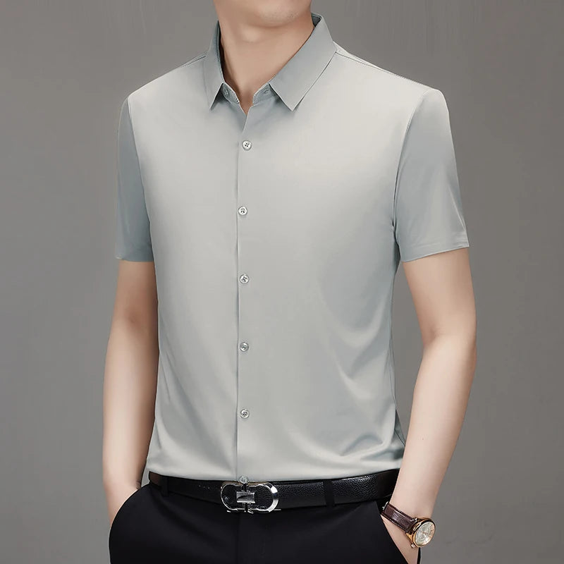 Men's Ultra Stretch Short Sleeve T-Shirt Business Casual Breathable Stretchable Abrasion-Resistant Solid Color Short Sleeve Shirt