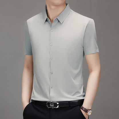 Men's Ultra Stretch Short Sleeve T-Shirt Business Casual Breathable Stretchable Abrasion-Resistant Solid Color Short Sleeve Shirt