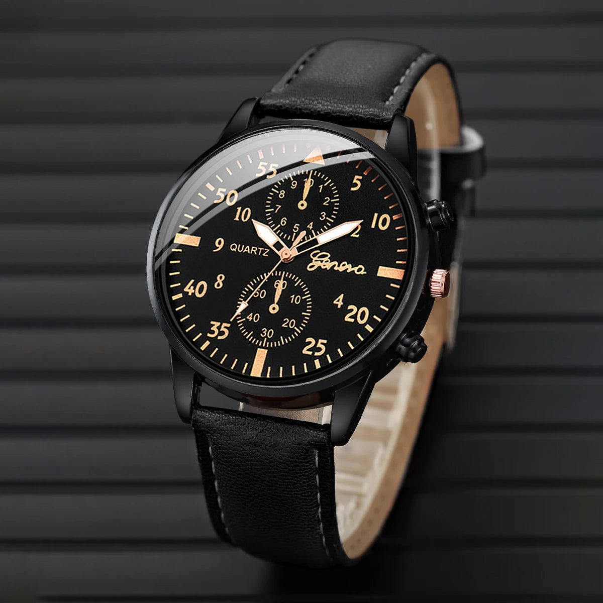 4PCS Men's Business Watches Fashion Leather Band Analog Quartz Watch with Woven Bracelets Set（Without Box）