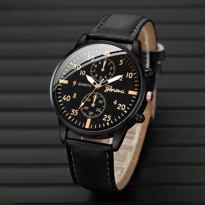 4PCS Men's Business Watches Fashion Leather Band Analog Quartz Watch with Woven Bracelets Set（Without Box）