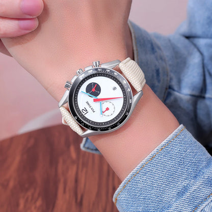 Round Sports Watch for Men Stopwatch Light Luxury Retro Leather Watch Strap Advanced Genuine Quartz Watch Waterproof Men's Watch