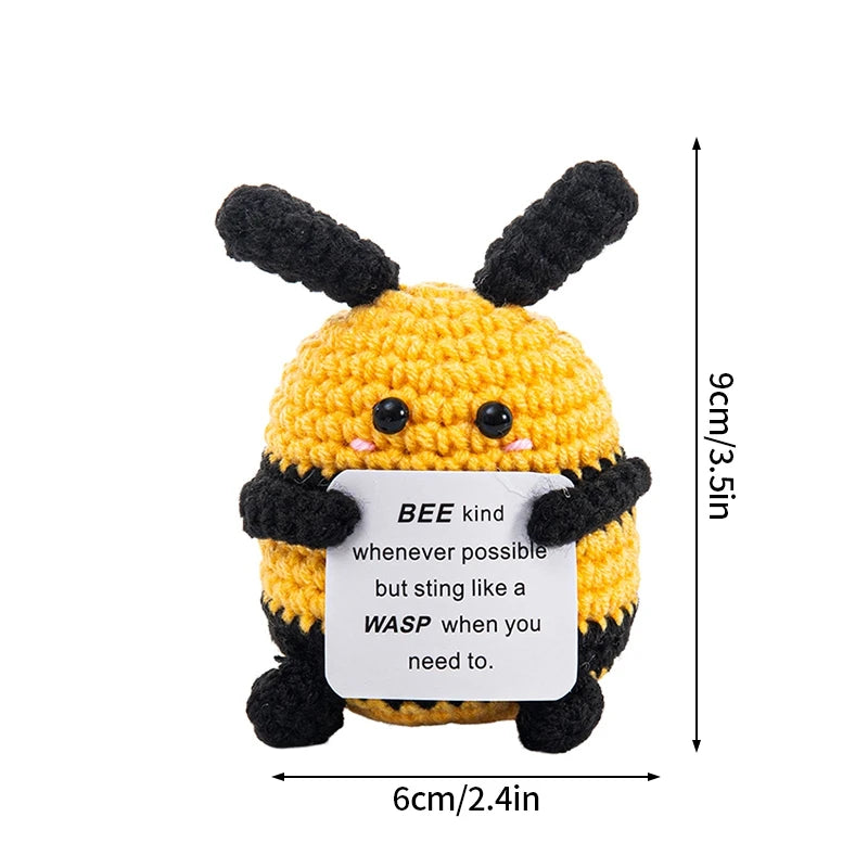 Cute Mini Positive Crochet Bee Hand-woven Animal Doll Thank You Gift for Birthday Teachers Graduation Car Interior Accessories