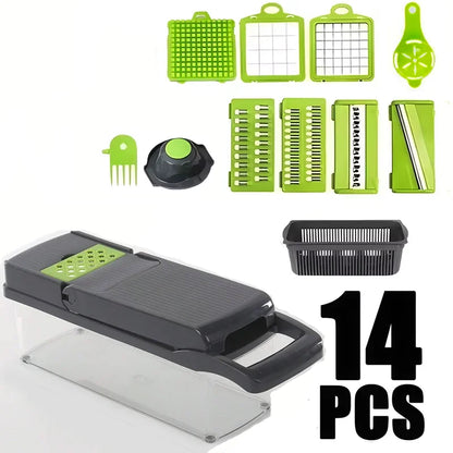 14/16pcs Multifunctional Vegetable Slicer Cutter Food Grade Shredder with Basket Fruit Potato Onion Mincer Chopper Carrot Grater