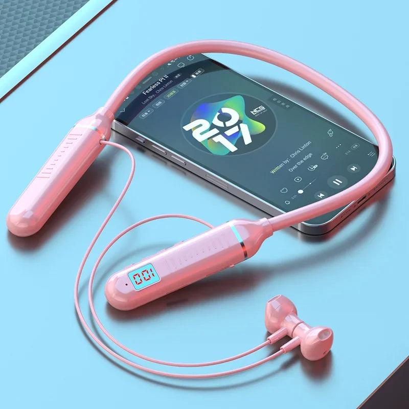K58 Wireless Earphones Bluetooth 5.3 Neckband Headphones Gaming LED Display HIFI Headset Sports TWS Earbuds With Mic TF Card