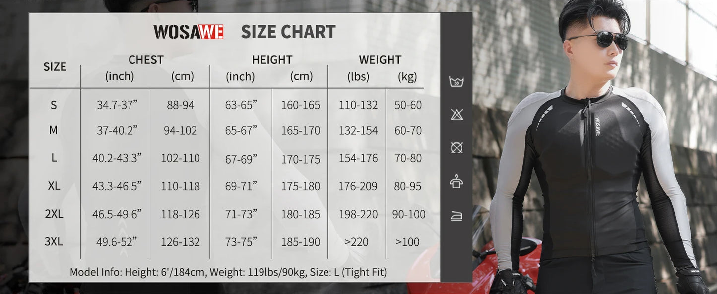 WOSAWE Men's Motorcycle Racing Jacket Off-Road CE Protective Gear Motocross Soft Armor Body Protector Sports Racing Equipment