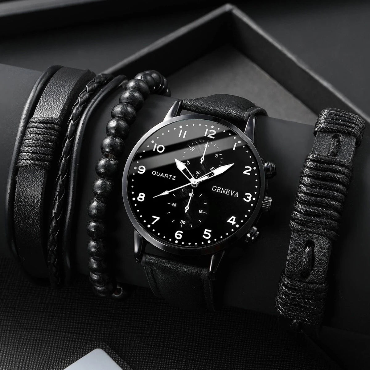 4/5PCS Fashion Men's Watches Man Business Quartz Wristwatch Vintage Leather Bracelets Set Reloj Hombre（Without Box）