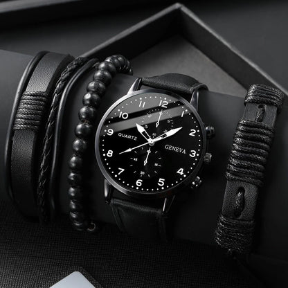 4/5PCS Fashion Men's Watches Man Business Quartz Wristwatch Vintage Leather Bracelets Set Reloj Hombre（Without Box）
