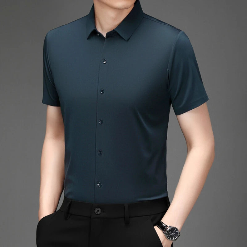 Men's Ultra Stretch Short Sleeve T-Shirt Business Casual Breathable Stretchable Abrasion-Resistant Solid Color Short Sleeve Shirt