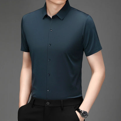 Men's Ultra Stretch Short Sleeve T-Shirt Business Casual Breathable Stretchable Abrasion-Resistant Solid Color Short Sleeve Shirt
